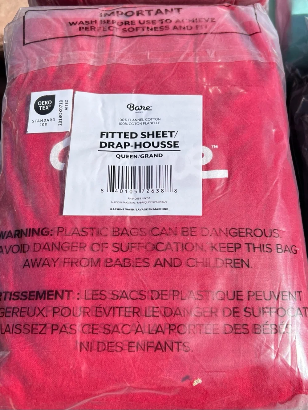Bare Home|  Red Fitted Sheet 100 % Cotton (flannel)